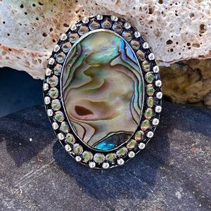 Natural Abalone Shell Sterling Silver Ring Sz 6.5